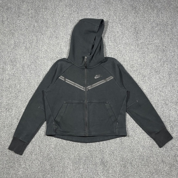 Nike Tech Hoodie Womens Small Black Fleece Windrunner Full Zip Crop 0458 - Picture 1 of 8